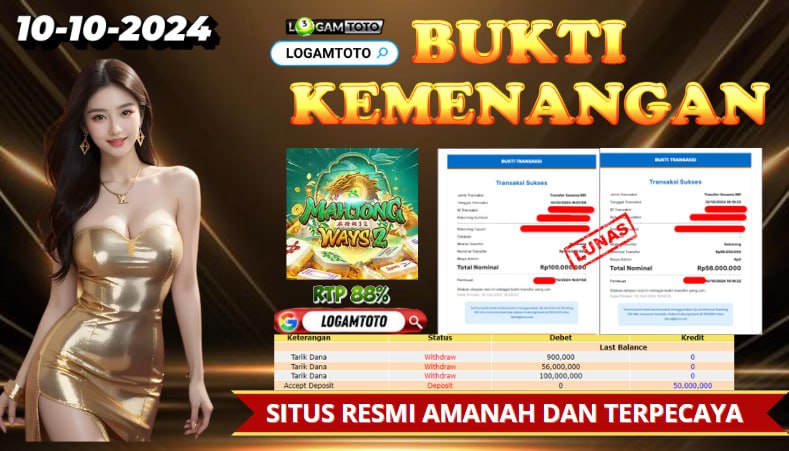 SELAMAT KEPADA MEMBER SETIA LOGAMTOTO BERHASIL JACKPOT DI PERMAINAN SLOT MAHYONG WAYS 2